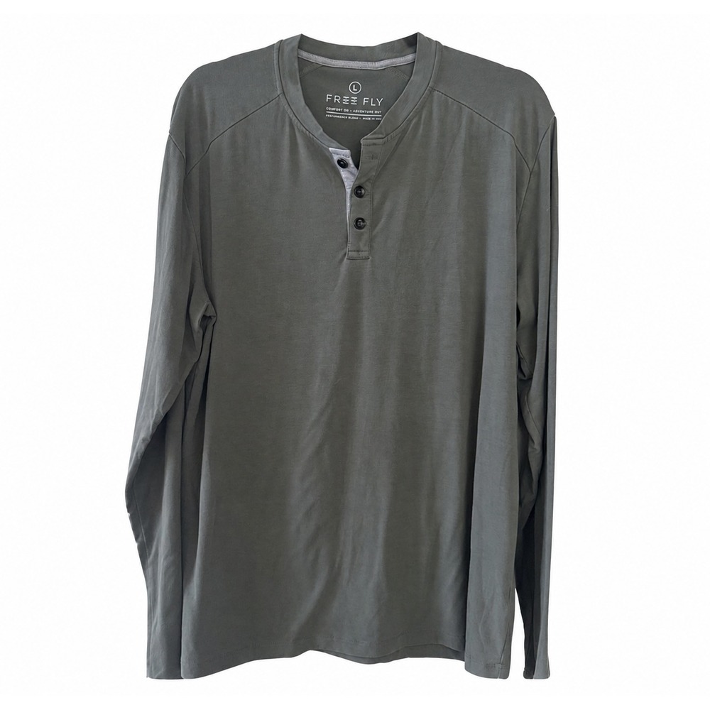 Free Fly Bamboo Henley Shirt Men Large Green Long Sleeve Outdoor Fishing